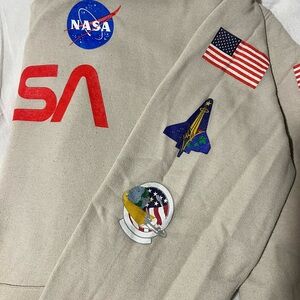 NASA Logo Patch Sweatshirt with Spacecraft Patches - Taupe/Beige